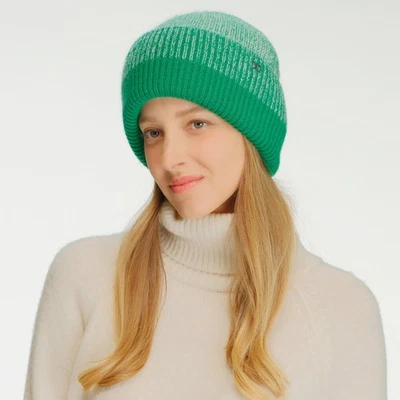 C.C Women Basic Everyday Angora Two Tone Heather Stripe Cuff Beanie Winter Hat