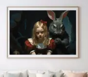 Alice in Wonderland Poster, Sad Alice and Rabbit Poster, Angry Alice Print