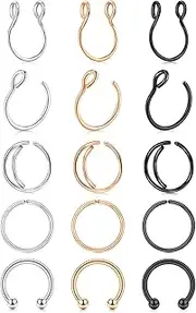 [D.Bella] 20G Septum Nose Rings Hoop Stainless Steel Faux Lip Ear Nose Hoop Ring Face Non Piercing Clip On Hoops Nose Ring Fake Faux Piercing Jewely