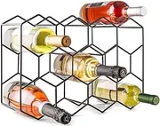 Countertop Wine Rack - 14 Bottle Freestanding Modern Metal Wine Holder, 3 Tier Tabletop Wine Racks Countertop, No Assembly Required Wine Bottle Holder Stand Geometric Design for Cabinet