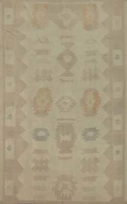 Ivory Wool Kilim Flat Weave Oriental Area Rug Reversible Living Room Carpet 6x9