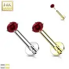 Ruby 14K Gold Threadless Push-in Labret 18 GAUGE, Flat Back Stud