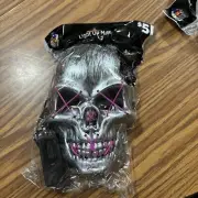 Happy Halloween Gray Skull with Purple Stitches Battery Light Up Mask, NIP.