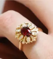 1. 56 Ct Oval Natural Garnet Diamond Proposal Ring 14K solid Yellow gold 5 6 7