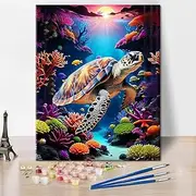 TISHIRON Sea Turtle Paint by Numbers for Adults Sea Animals Adult Paint by Number Kits on Canvas Colorful Coral Painting by Numbers Kit Ocean DIY Acrylic Painting Art Crafts 16"x20"(Frameless)