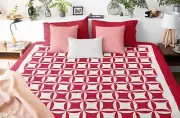 Graphic Patchwork Red and White Orange Peel FINISHED QUILT