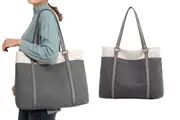 Women Laptop Tote Bag Canvas Handbag Purse Shoulder Bag 15.6 Inch Handbag Purse-Grey