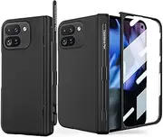 for Google Pixel 9 Pro Fold Case, Include Stylus and Detachable Pen Holder, Built in Screen Protector, Semi-auto Hinge Protection, Camera Protection, Phone Cover 5G 2024 - Black