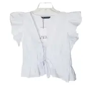 Zara Shirt Women Size Large White NEW Voluminous Flutter Sleeve Poplin
