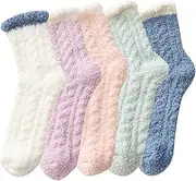 [Lseaning] 4-5 Pairs Women's Winter Socks Crew/Fuzzy Socks Cozy Comfy Warm Socks
