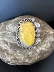 Native Navajo Sterling Silver Yellow Bumble Bee Jasper Ring Size 9.5 14946