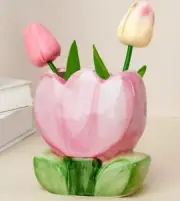 Tulip Shaped Pink Ceramic Vase, Decorative Colored Ceramics Vases Cute Home