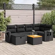 7 Piece Garden Sofa Set with Cushions Black Poly Rattan, Garden Furniture Sets