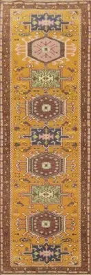 Handmade Yellow Wool Carpet Traditional Geometric Kazak Wool Runner Rug 3x10