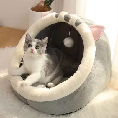 Pet Tent Cave Bed for Cats & Small Dogs Foldable Warm Hut with Washable Cover