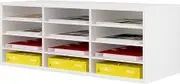 Senhoglb 12 Drawers Wood Desk Organizers and Accessories, Wrapping Paper Storage, File Organizer For Desktop With Adjustable Shelf, File Sorters Document Holder for Office/Home/Classroom, White