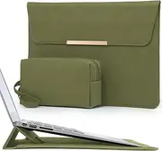 HYZUO 13.3-14 Inch Laptop Sleeve Case with Stand for MacBook Pro 14 M4/M3/M2/M1 Pro/Max 2025-2021, MacBook Air/Pro 13.3, 13.8/13.5 Surface Laptop, HP Spectre X360 13/14, Olive Green(Smiley)