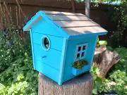 French Quarter Style Birdhouse with Shingled Roof - Blue with Blue Trim