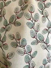 Radish Moon Trailing Botanical Linen Print Fabric- Venus Celadon Scarlet 0.45 yd