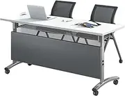 HUHJYUGE Folding Conference Room Table, Training Table with Wheels, Modern Flip Top Mobile Meeting Table, Computer Desk Office Desk with Strong Metal Frame, Long Business Tables