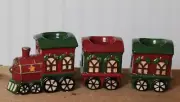 Christmas Decor Ceramic Train Set Tealight Candle Holder 3-Piece