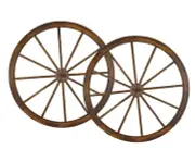 36 in Steel-rimmed Wooden Wagon Wheels - Decorative Wall Decor, Set of Two