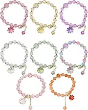 TOZBLEU Bracelets for Girls, 8 Pieces Bracelets for Girls, Sparkling Pearl Stretch Bracelet, Children's Friendship Bracelets, Girls Gift, Birthday Party Bag