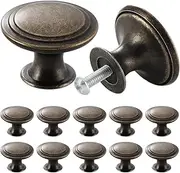 TsunNee 24PCS Vintage Cabinet Knobs Bronze Drawer Knobs, Antique Style Kitchen Cupboard Handles, 30mm Round Furniture Door Knobs