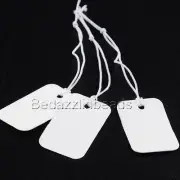 50 White 1 x 1/2 inch Cardboard Paper Jewelry Price Label Tags w/ Elastic String
