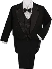[Lito Angels] Baby Little Boys Tuxedo Wedding Suits & Blazers, Page Boy Formal Outfit 5 Pieces Set with Cummerbund or Waistcoat, Black/White