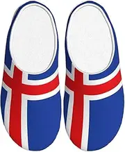 [EdWal] Flag of Iceland print Winter Warm Slippers Indoor Anti-skid Plush Slippers Relaxing at Home for Women Men
