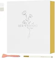 Lanpn Wedding Self Adhesive Photo Album Scrapbook 80 Pages, Linen Photos Albums DIY Sticky Magnetic Pages holds 6x4 7x5 A4 A5 Picture for Wedding (Large, 40 sheets, White)