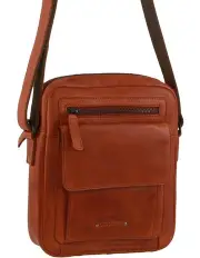 [PIERRE CARDIN] Leather Multi-Compartment Cross-Body Bag in Brown