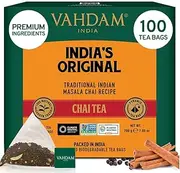 VAHDAM, India's Original Masala Chai Tea Bags (100 Count) Non GMO, Gluten Free, No Added Flavoring | Blended w/Savory Exotic Spices | Whole Loose-Leaf Tea Bags | Resealable Ziplock Pouch