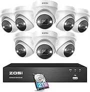 ZOSI 4K Security PoE Camera System with Person Vehicle Detection,8pcs 5MP Outdoor Indoor IP Cameras,2 Way Audio,Night Vision,Sound Light Alarm,8 Ports 16CH 8MP NVR with 2TB HDD for Home 24/7 Recording