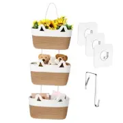Baby Diaper Caddy Organizer Woven Cotton Basket 3 Tier over the Door Hanging