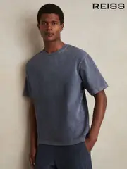 Reiss Indigo Blue Nomo Cotton Garment-Dyed Oversize T-Shirt (F96462) | $120