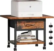 Huaniun 2 Tier Desktop Printer Stand with Storage Drawer, Under Desk Printer Table, Multi-Purpose Desk Organizer Storage Shelf, Desktop Office Shelf with Wheels