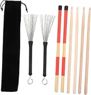 Kisangel 1 Set Set Drumstick Set with Drum Wire Brush Durable Sticks for Drums Kit Comfortable Grip for Stage Performance present for Drummers and Music Lovers