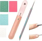 Maxqzin Dual Head Cuticle Pusher Cuticle Remover Tool Stainless Steel Cuticle Pusher Tool with 4 pcs Grit Sandpaper 2 in 1 Professional Nail Care Kit for Home Salon Manicure Pedicure Portable Design