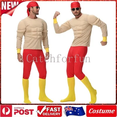 Mens Fake Muscle Jumpsuit Body Suits Chest Pads Costume Abdomen Strong Six Pack