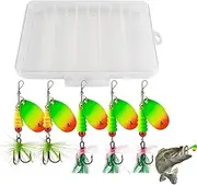 Bass Spinner Baits | Sequin Spinner Baits with Feathered Hooks | 5X Spinnerbait Jigs with Tackle Box, Fishing Accessories for Bass Trout Salmon Walleye