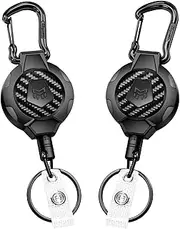 MNGARISTA 2-Pack Upgraded Version Retractable Keychain, 283.5 g Retraction, 80 cm Stainless Steel Cord, Heavy Duty Carabiner Badge Holder, 3K Carbon Fiber ID Badge Reel with Badge Strap and Key Ring