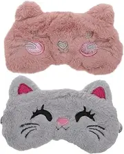 HAMPPLIES 2pcs Plush Cartoon Animal Eye Masks Lightweight Sleeping Blindfolds for Travel Home Office Comfortable Shading Eye Protective Patches for Napping Relaxation