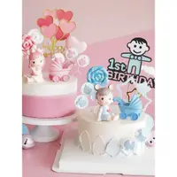 在飛比找ETMall東森購物網優惠-烘焙蛋糕裝飾粉藍嬰兒車玩偶擺件奶瓶木馬星星寶寶宴生日插牌插件