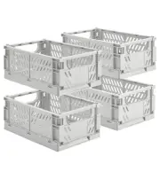 4-Pack Small Pastel Plastic Storage Baskets, Collapsible Crates for Organizin...