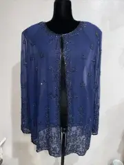 Papell Boutique Evening Blue Sequin Sheer Jacket 24W