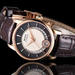 MIDO 官方授權 Baroncelli 真鑽機械腕錶-M0072073629100/咖啡x玫瑰金框/33mm