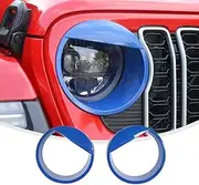 Linksip Angry Eye Headlight Covers Compatible with 2024 Jeep Wrangler JL 4XE & Gladiator JT Sport Rubicon Sahara Willys Mojave, Head Lamps Angry Bird Bezel Rings, Exterior Accessories(Blue)