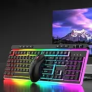 Cordless Keyboard and Mouse Combo, RGB Backlit, Full Size, 2.4GHz Quiet Keyboard Mouse Ergonomic Keyboard Mouse, 3 Level Adjustable DPI for PC, Laptop